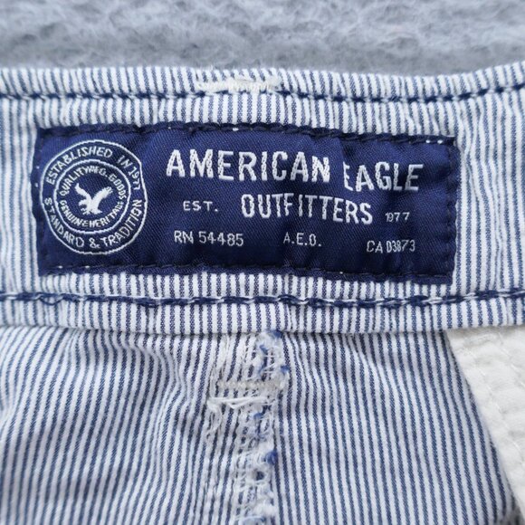 American Eagle Mens All Cotton Chino Shorts 34x9* Blue White Stripe Flat Front - Picture 3 of 16